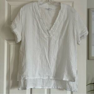 Aemi + Co Side Slit Johnny Collar Short Sleeve Cotton Gauze Blouse Medium